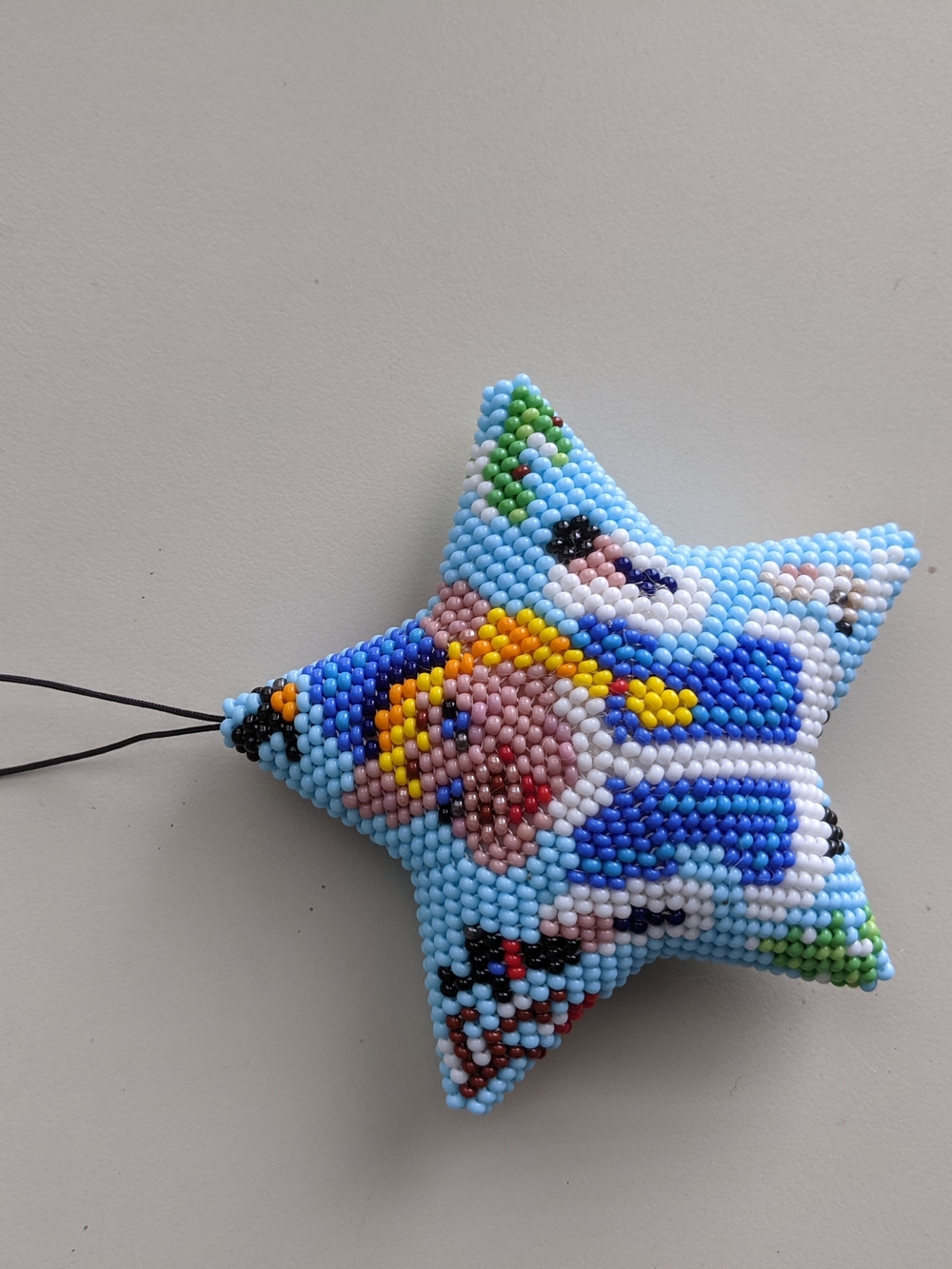 Handmade Beaded Blue Star Ornament with Angel Motif